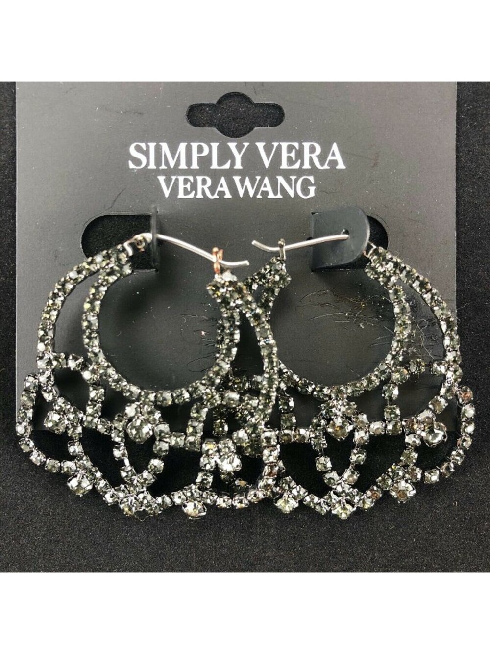 Simply Vera Vera Wang Earrings Dark-tone 1.5" Rhinestone Lace Hoops